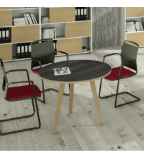 Tavolo riunione tondo Woody - diametro 80 cm - rovere / nero venato