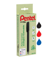 Roller Energel Recycology 96% - punta 0,7 mm - nero/rosso/blu - Pentel - conf. 3 pezzi
