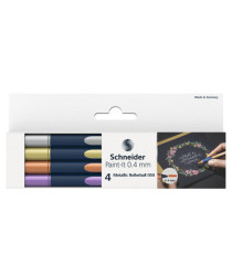 Roller Metallic 050 - tratto 0,4 mm - colori metallici assortiti - Schneider - astuccio 4 pezzi Roller Metallic 050 - tratto 0,4 mm - colori metallici assortiti - Schneider - astuccio 4 pezzi