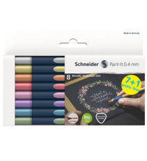 Roller Metallic 050 - tratto 0,4 mm - colori metallici assortiti - Schneider - astuccio 8 pezzi