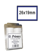 Rotolo da 600 etichette per Printex Z 17 - 26x19 mm - adesivo permanente - bianco - cornice blu - Printex - nero - pack Rotolo da 600 etichette per Printex Z 17 - 26x19 mm - adesivo permanente - bianco - cornice blu - Printex - nero - pack