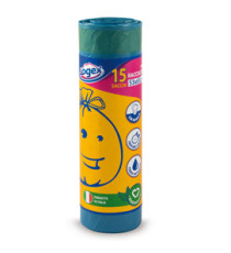 Sacchi per immondizia con maniglie - 53 x 65 cm - 40 L - 25 micron - blu - Logex Professional - rotolo da 15 sacchetti