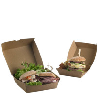 Scatole per hamburger Street Food in carta kraft - 16 x 16 x 9 cm - Leone - conf. 50 pezzi Scatole per hamburger Street Food in carta kraft - 16 x 16 x 9 cm - Leone - conf. 50 pezzi