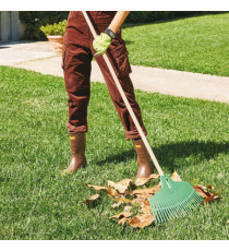 Scopa 25 denti - per erba e foglie - con manico in legno - 47 x 165 cm - Verdemax