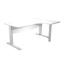 Scrivania compact Agorà - fianco dx metallico - L 180 x P120/80/60 x h 73 cm - con supporto metal e modesty panel - bia