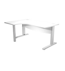 Scrivania compact Agorà - fianco sx metallico - L 160 x P120/80/60 x H 73 cm - con supporto metal e modesty panel - bia