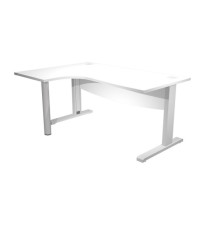 Scrivania compact Agorà - fianco sx metallico - L 180 x P120/80/60 x H 73 cm - con supporto metal e modesty panel - bia