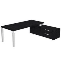 Scrivania direzionale Prestige Quadro - con mobile di servizio - 180 x 90 cm - nero venato/bianco