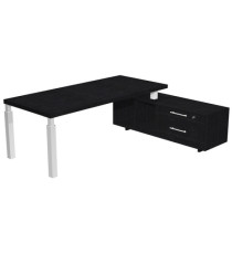 Scrivania direzionale Prestige Quadro - con mobile di servizio - 180 x 90 cm - nero venato/bianco