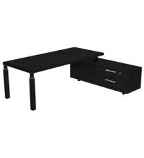 Scrivania direzionale Prestige Quadro - con mobile di servizio - 210 x 90 cm - nero venato/nero