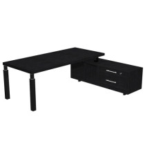 Scrivania direzionale Prestige Quadro - con mobile di servizio - 210 x 90 cm - nero venato/nero