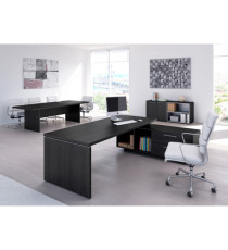 Scrivania Manager Prestige - con mobile servizio reversibile - 180 x 90 x 74 cm - nero venato