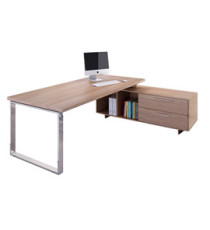 Scrivania Manager Prestige Metal - con mobile servizio reversibile - 210 x 90 x 74 cm - ciliegio arabis