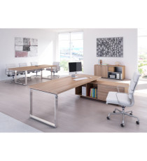 Scrivania Manager Prestige Metal - con mobile servizio reversibile - 210 x 90 x 74 cm - ciliegio arabis