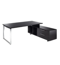 Scrivania Manager Prestige Metal - con mobile servizio reversibile - 210 x 90 x 74 cm - nero venato