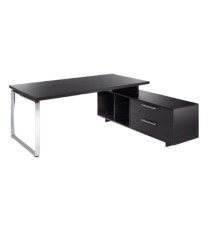 Scrivania Manager Prestige Metal - con mobile servizio reversibile - 210 x 90 x 74 cm - nero venato