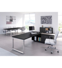 Scrivania Manager Prestige Metal - con mobile servizio reversibile - 210 x 90 x 74 cm - nero venato