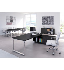 Scrivania Manager Prestige Metal - con mobile servizio reversibile - 210 x 90 x 74 cm - nero venato