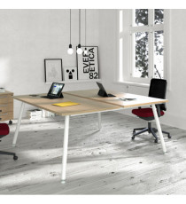 Scrivania Skinny Metal a 2 postazioni contrapp. - 180 x 166 cm - bianco / rovere