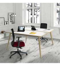 Scrivania Woody a 2 postazioni contrap. - 140 x 166 cm - rovere / bianco