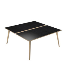 Scrivania Woody a 2 postazioni contrap. - 140 x 166 cm - rovere / nero venato