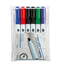 Pennarello a secco Tratto Memo per lavagne cancellabili  - punta conica - tratto 2,5mm - astuccio 6 colori - Tratto Pennarello a secco Tratto Memo per lavagne cancellabili  - punta conica - tratto 2,5mm - astuccio 6 colori - Tratto