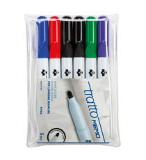 Pennarello a secco Tratto Memo per lavagne cancellabili  - punta conica - tratto 2,5mm - astuccio 6 colori - Tratto Pennarello a secco Tratto Memo per lavagne cancellabili  - punta conica - tratto 2,5mm - astuccio 6 colori - Tratto