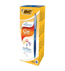 Penne a sfera a scatto Atlantis Soft  - punta 1,0mm - blu - clip in metallo - Bic - conf. 12 pezzi