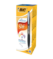 Penne a sfera a scatto Atlantis Soft - punta 1,0mm - nero  - clip in metallo - Bic - conf. 12 pezzi Penne a sfera a scatto Atlantis Soft - punta 1,0mm - nero  - clip in metallo - Bic - conf. 12 pezzi