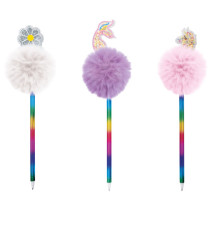 Penne a sfera Bright - pom pom e paillette - fantasie assortite - Lebez - expo 12 pezzi Penne a sfera Bright - pom pom e paillette - fantasie assortite - Lebez - expo 12 pezzi