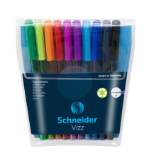 Penne a sfera Vizz - con cappuccio - punta media - colori assortiti - Schneider - astuccio 10 pezzi