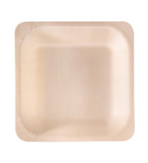 Piatto piano monouso - quadrato - 14,5 x 14,5 cm - legno - colore naturale - Signor Bio - conf. 50 pezzi