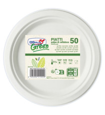 Piatto piano monouso - rotondo - diametro 22 cm - cellulosa - bianco - Dopla Green - conf. 50 pezzi Piatto piano monouso - rotondo - diametro 22 cm - cellulosa - bianco - Dopla Green - conf. 50 pezzi