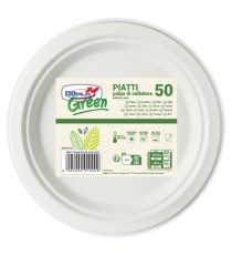 Piatto piano monouso - rotondo - diametro 22 cm - cellulosa - bianco - Dopla Green - conf. 50 pezzi