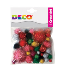 Pompons Lamè - 7-28 mm - colori assortiti - Deco - conf. 40 pezzi Pompons Lamè - 7-28 mm - colori assortiti - Deco - conf. 40 pezzi