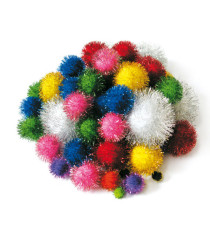 Pompons Lamè - 7-28 mm - colori assortiti - Deco - conf. 40 pezzi Pompons Lamè - 7-28 mm - colori assortiti - Deco - conf. 40 pezzi