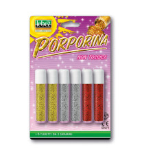 Porporina glitter - 2gr - colori assortiti - Lebez - conf. 6 tubi