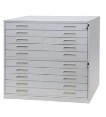 Portadisegni orizzontale - 10 cassetti - per fogli A0 - 137 x 96 x 122 cm - metallo - grigio chiaro - Tecnotelai