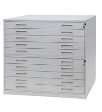 Portadisegni orizzontale - 10 cassetti - per fogli A0 - 137 x 96 x 122 cm - metallo - grigio chiaro - Tecnotelai