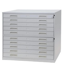 Portadisegni orizzontale - 10 cassetti - per fogli A0 - 137 x 96 x 122 cm - metallo - grigio chiaro - Tecnotelai