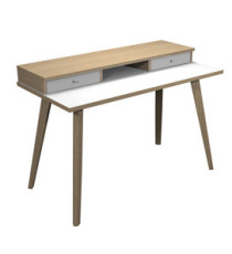 Postazione Home-Office - con sopralzo - gambe in legno -120 x 60 x H 74,4 cm - bianco / rovere