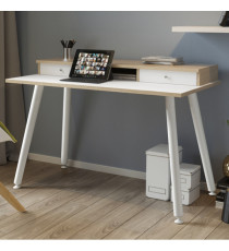 Postazione Home-Office - con sopralzo - gambe in metallo -120 x 60 x H 74,4 cm - bianco / rovere