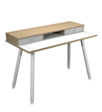 Postazione Home-Office - con sopralzo - gambe in metallo -120 x 60 x H 74,4 cm - bianco / rovere