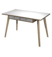 Postazione Home-Office - con sottopiano - gambe in legno -120 x 60 x H 74,4 cm - bianco / rovere