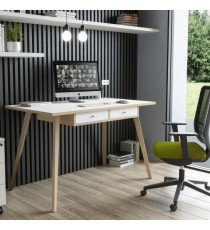 Postazione Home-Office - con sottopiano - gambe in legno -120 x 60 x H 74,4 cm - bianco / rovere