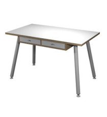 Postazione Home-Office - con sottopiano - gambe in metallo -120 x 60 x H 74,4 cm - bianco / rovere