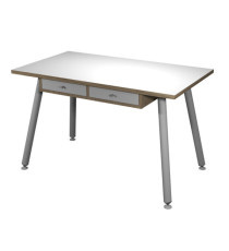 Postazione Home-Office - con sottopiano - gambe in metallo -120 x 60 x H 74,4 cm - bianco / rovere