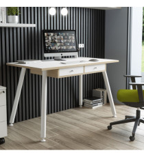 Postazione Home-Office - con sottopiano - gambe in metallo -120 x 60 x H 74,4 cm - bianco / rovere