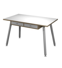 Postazione Home-Office - con sottopiano - gambe in metallo -120 x 60 x H 74,4 cm - bianco / rovere