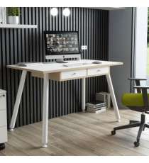 Postazione Home-Office - con sottopiano - gambe in metallo -120 x 60 x H 74,4 cm - bianco / rovere
